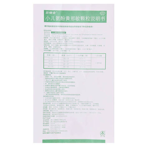 小儿氨酚黄那敏颗粒(小快克)包装侧面图4